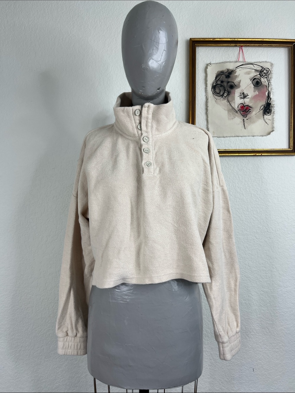 Onia Brushed Back Terry Cropped Pullover Sweatshirt.